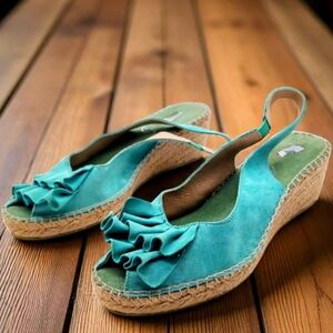 Juncal Aguirre Sz 8.5 Turquoise Espadrille Wedge Sandals Spain